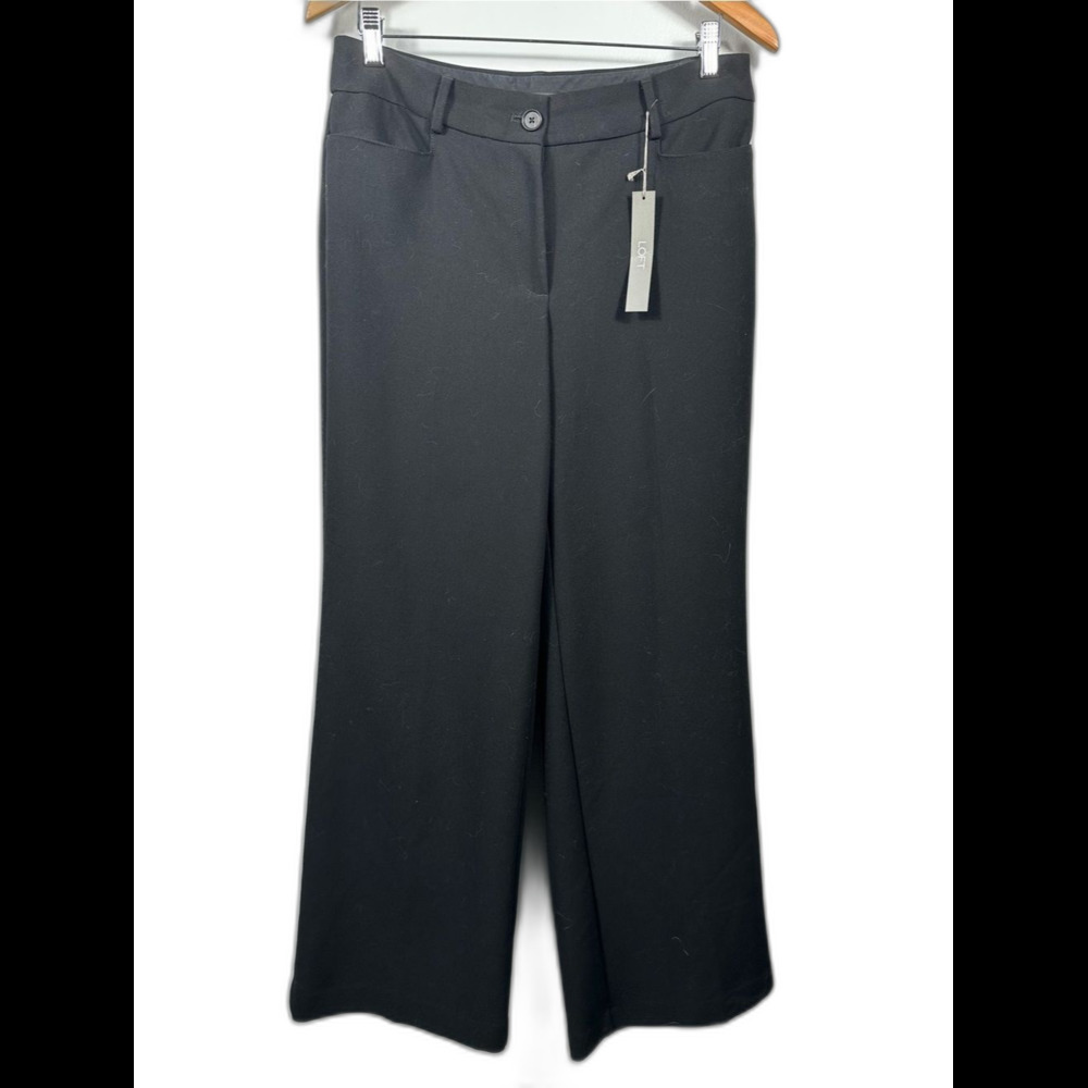 LOFT Black Wide-Leg Curvy High Waist Trousers NWT Size 6 Business Casual Office